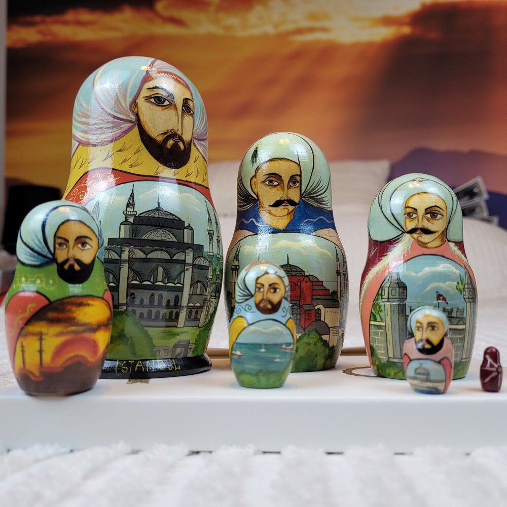 Vintage Istanbul Ottoman Empire Scenery Matryoshka Nesting Dolls Handcrafted